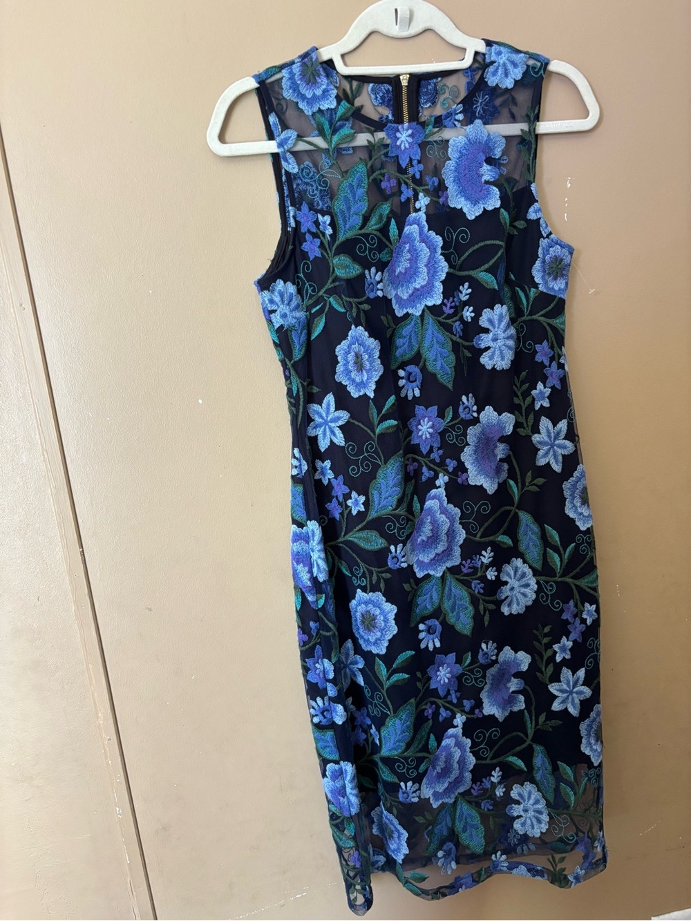 Calvin Klein Floral Embroidered Illusion Sheath Dress, size 4